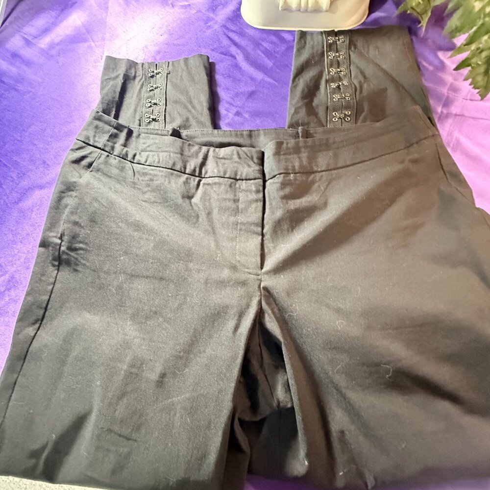 📌Bisou Bisou  7/8 Stretch Cotton Mix Skinny Pants Hook & Eye Decoration